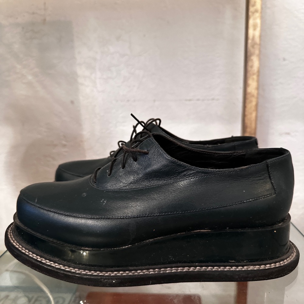 Jil Sander Dark Green Leather Oxfords